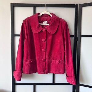 XXL Vintage NWOT Alice Blue Cherry Red Suede Button Down Coat Peter Pan Collar